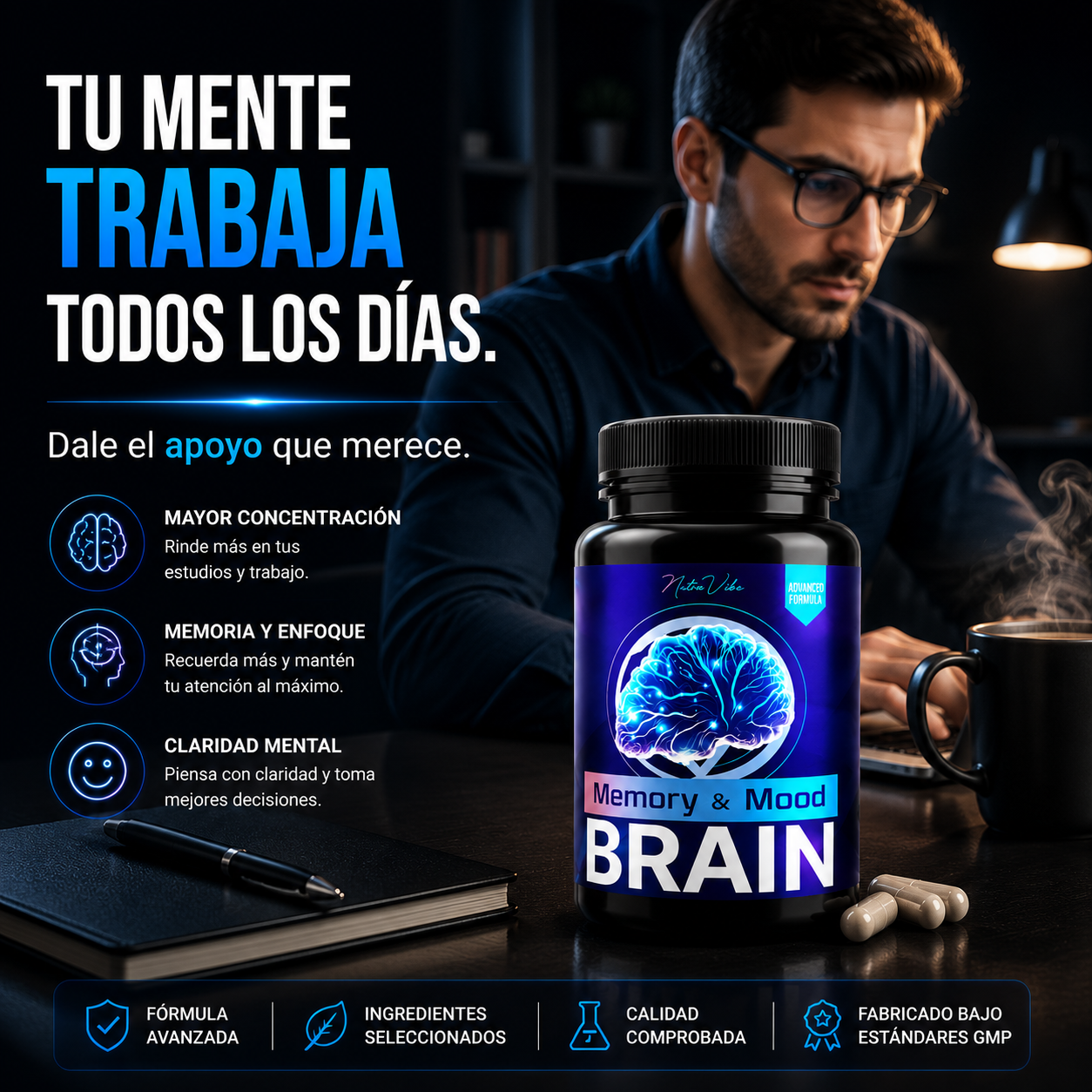 (55% Descuento) Brain Memory™ | Suplemento Avanzado para Memoria, Concentración y Claridad Mental
