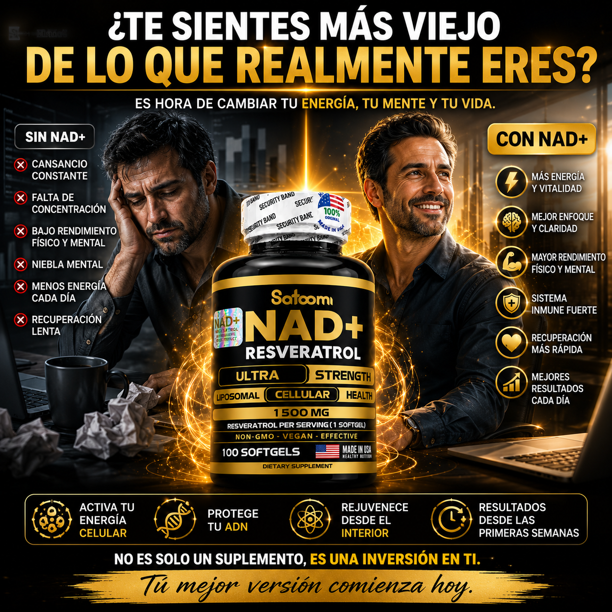 (55% DESCUENTO) NAD+ Resveratrol | Energía Brutal + Rejuvenecimiento Celular