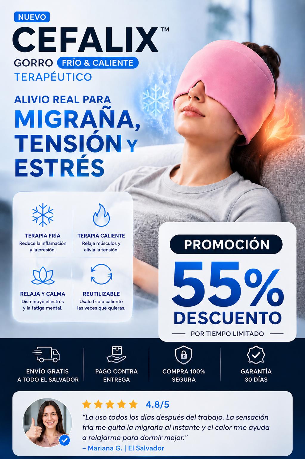 (55% DESCUENTO) Gorro Migraña Alivio Instantáneo 360° Frío Terapéutico