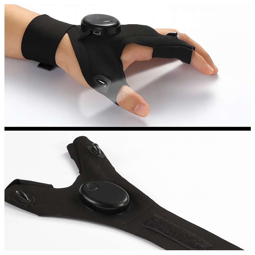 Guante Sin Dedos Linternad LED... Pago contra entrega y envió gratis en PANAMÁ...