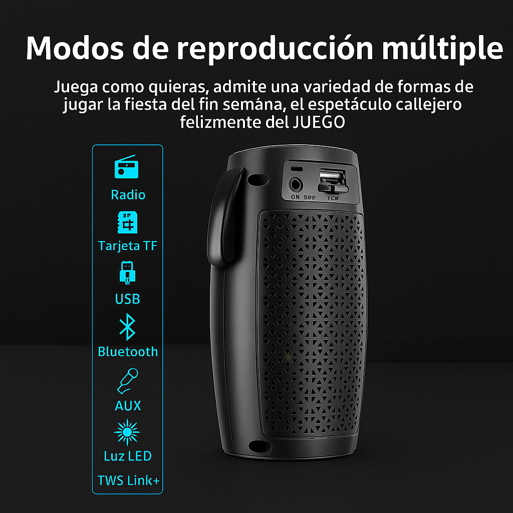 (Oferta 2x1) Bocina Resistente Agua - Bluetooth Cilíndrica Portátil USB con Luz RGB!