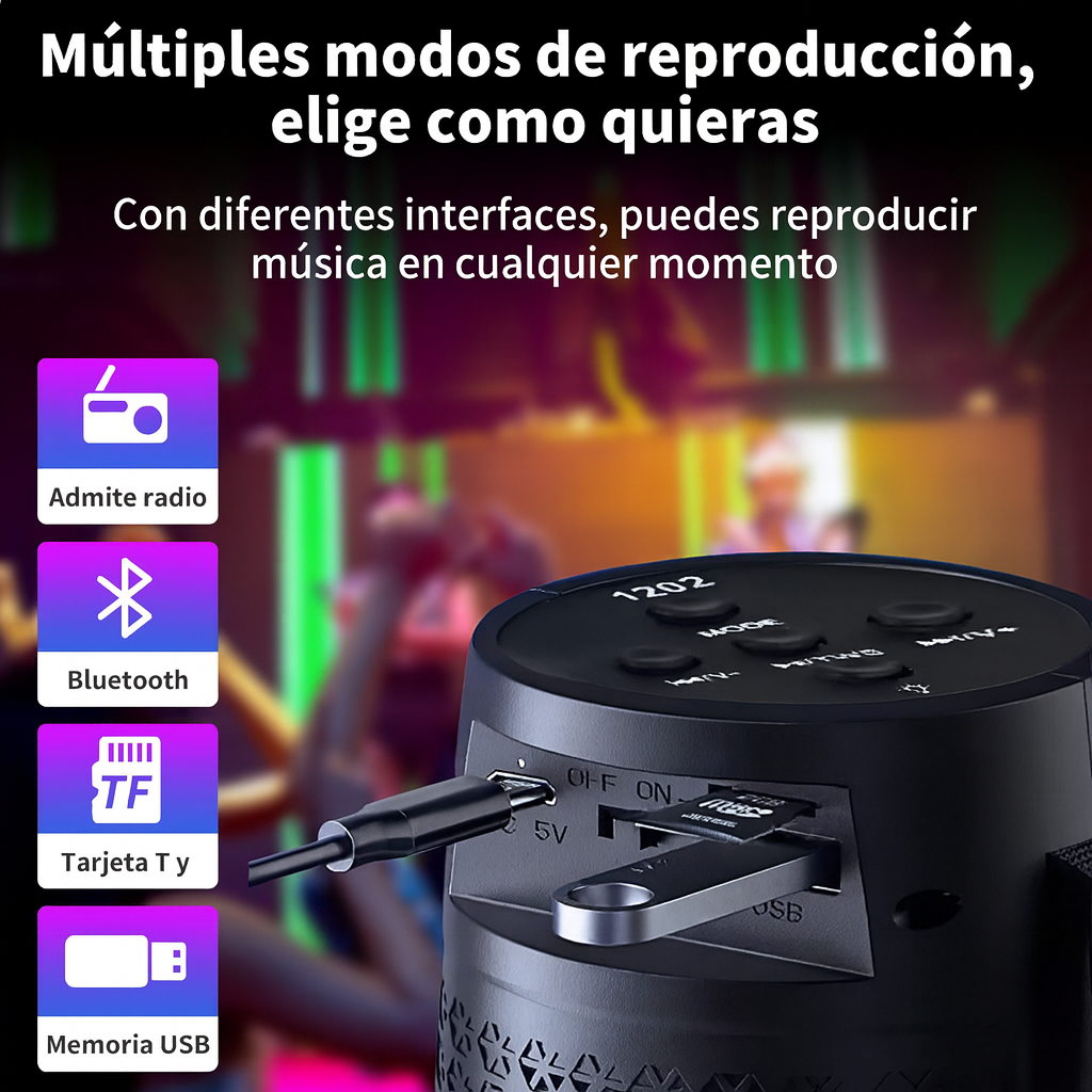 (Oferta 2x1) Bocina Resistente Agua - Bluetooth Cilíndrica Portátil USB con Luz RGB!