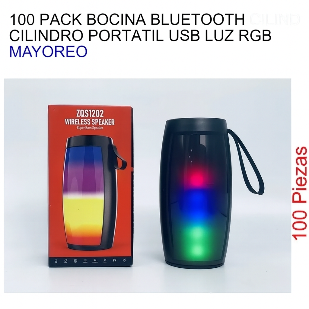 (Oferta 2x1) Bocina Resistente Agua - Bluetooth Cilíndrica Portátil USB con Luz RGB!