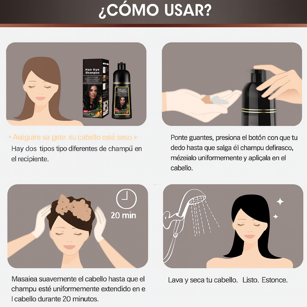 🖤 Shampoo Instantáneo Hair Dye 3 en 1 – Color Negro!!!! Pago contra entrega y envió totalmente gratis en Panamá....
