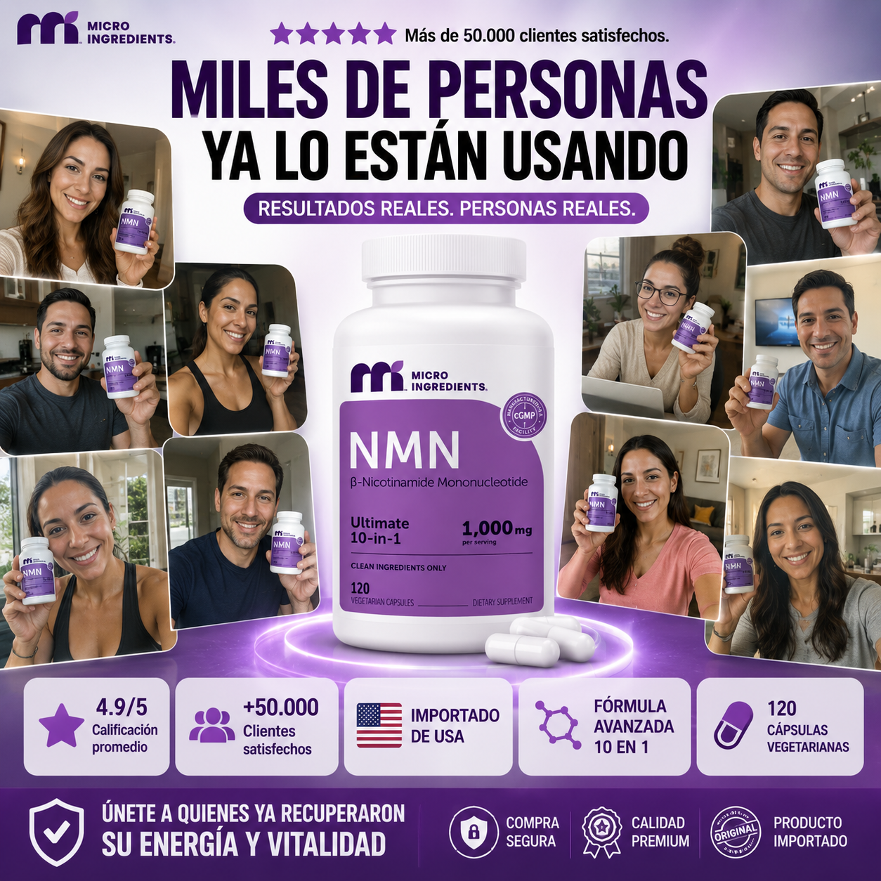 (55% DESCUENTO) NMN Rejuvenecimiento Celular 1000mg | Energía y Juventud 10 en 1