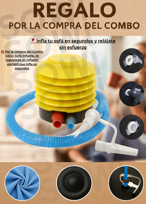 Combo 3 en 1 | Sofá Inflable Premium® + Sillón Inflable reposa pies + Inflador Manual