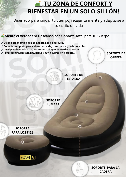 Combo 3 en 1 | Sofá Inflable Premium® + Sillón Inflable reposa pies + Inflador Manual