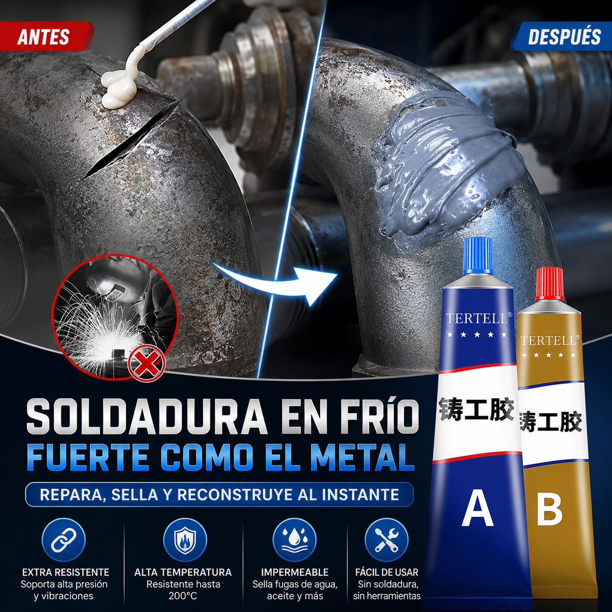 (55% DESCUENTO) Soldadura Líquida PRO – Repara Metal en Minutos