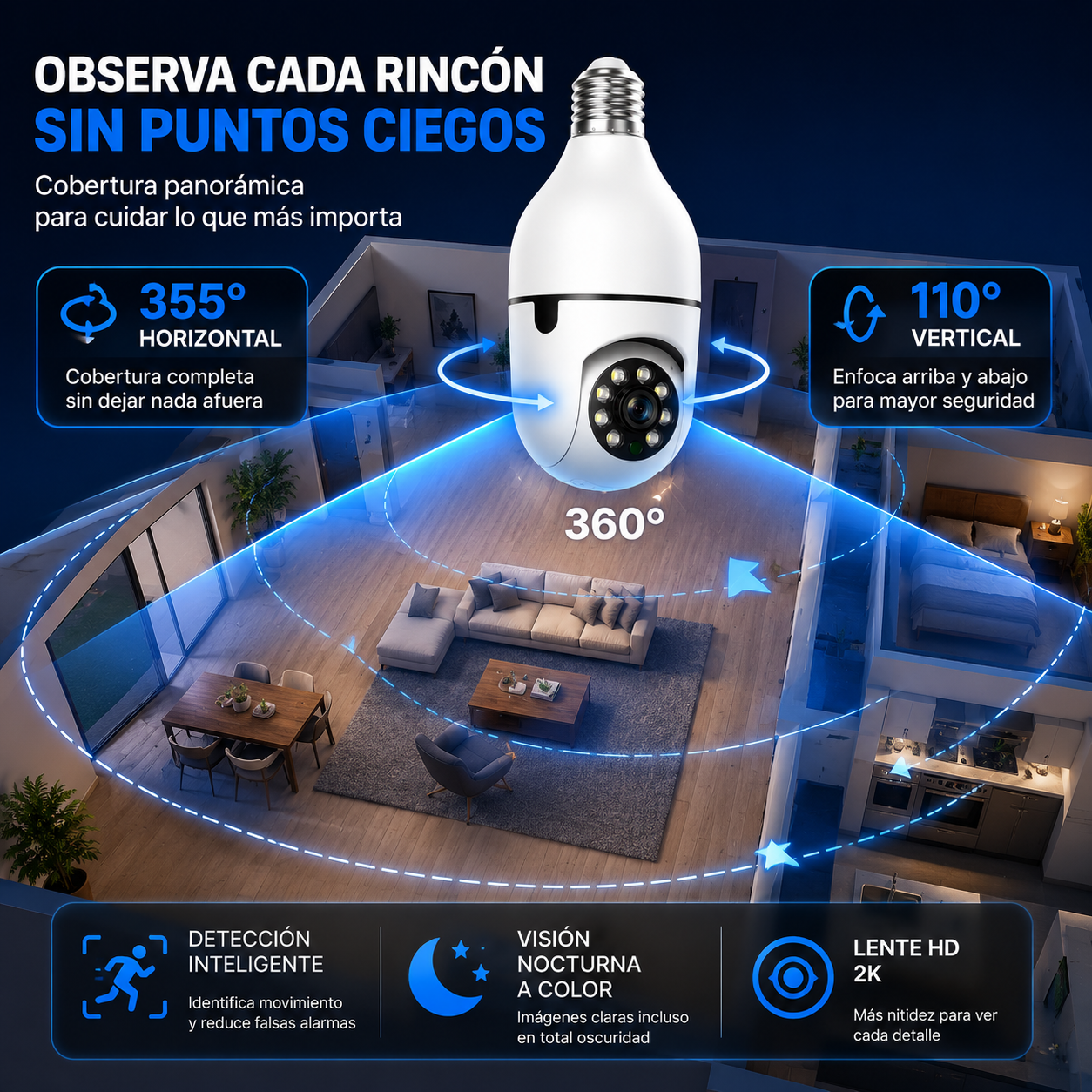 (55% DESCUENTO) Guardian360™ Cámara Bombillo WiFi con Vigilancia 360°