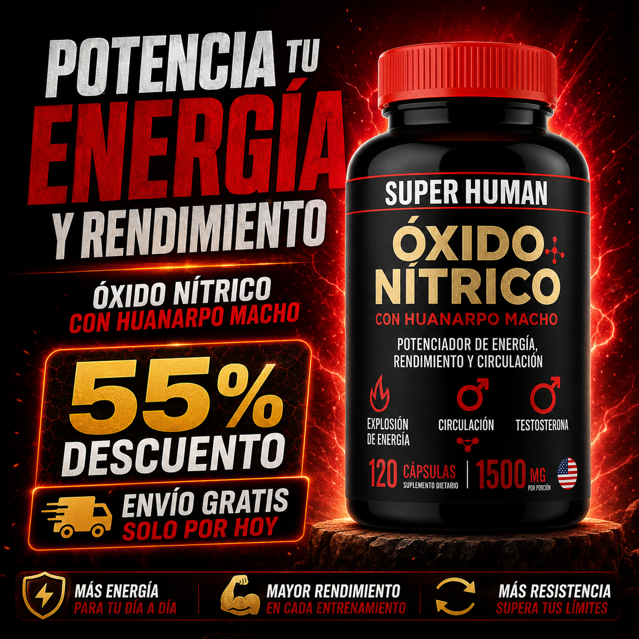 (55% DESCUENTO) Óxido Nítrico Super Human™ | Potencia tu Energía, Circulación y Rendimiento