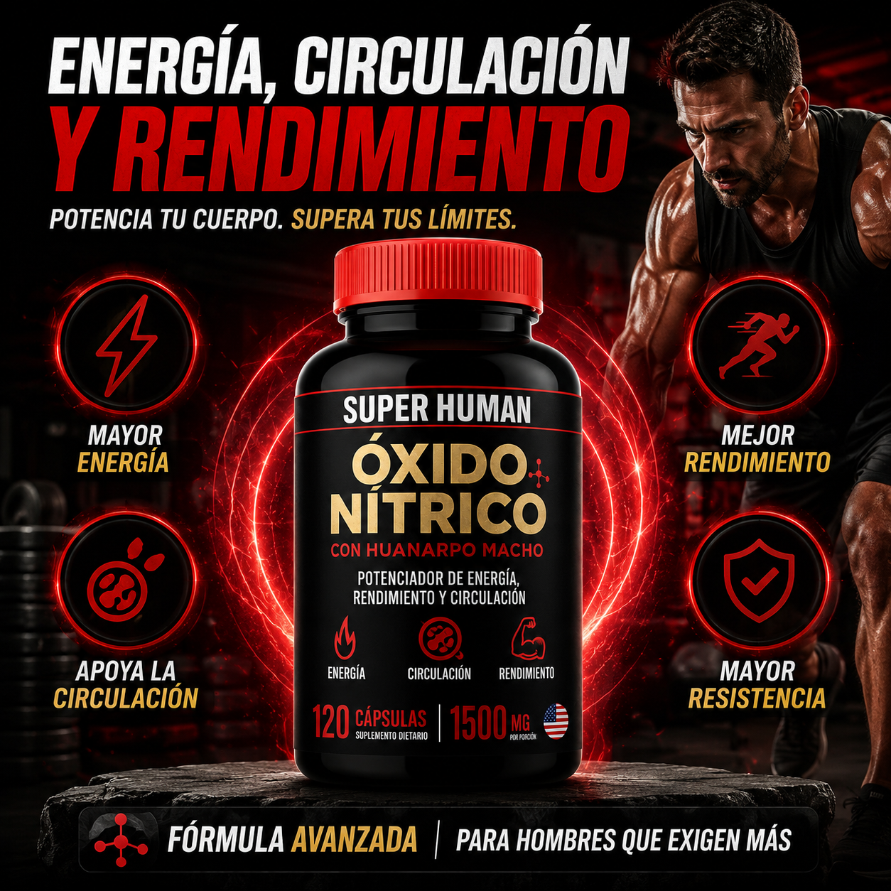 (55% DESCUENTO) Óxido Nítrico Super Human™ | Potencia tu Energía, Circulación y Rendimiento