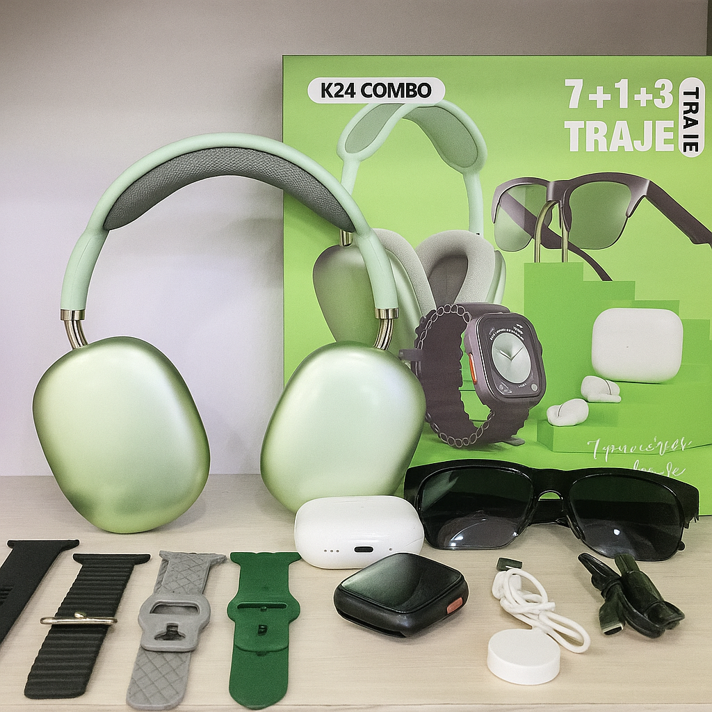 Combo K-24 audífonos, gafas y reloj inteligentes originales.. Pago contra entrega y envió gratis en Panamá....