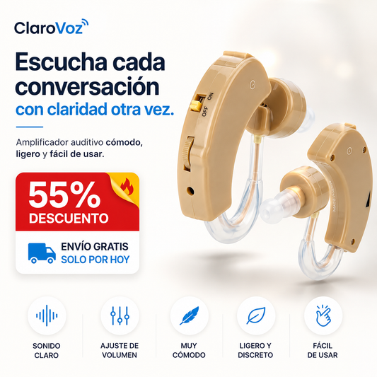 (55% Descuento) ClaroVoz™ | Amplificador Auditivo Recargable con Reducción de Ruido y Sonido Claro