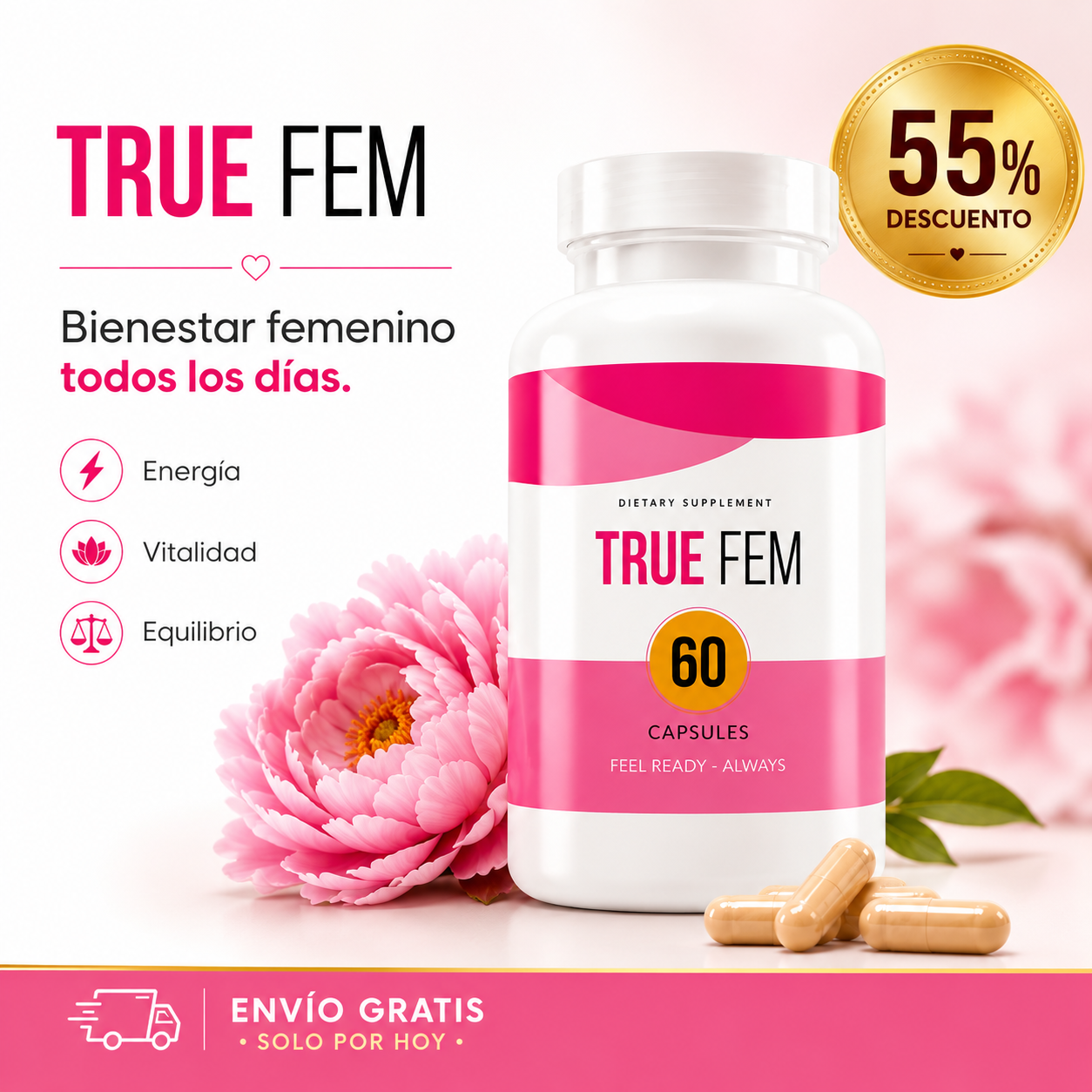 (55% Descuento) TrueFem™ | Bienestar Femenino, Energía y Equilibrio Diario