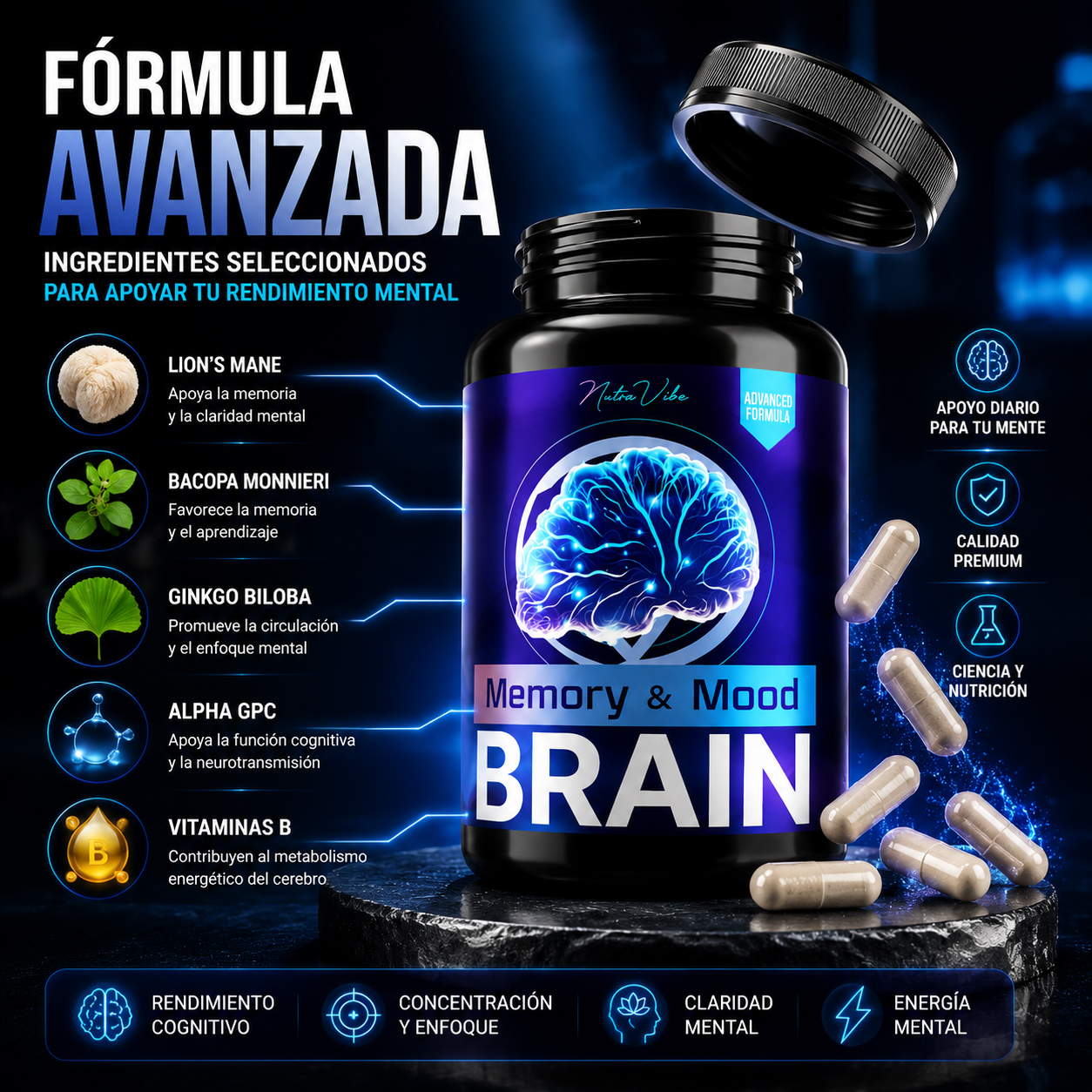 (55% Descuento) Brain Memory™ | Suplemento Avanzado para Memoria, Concentración y Claridad Mental