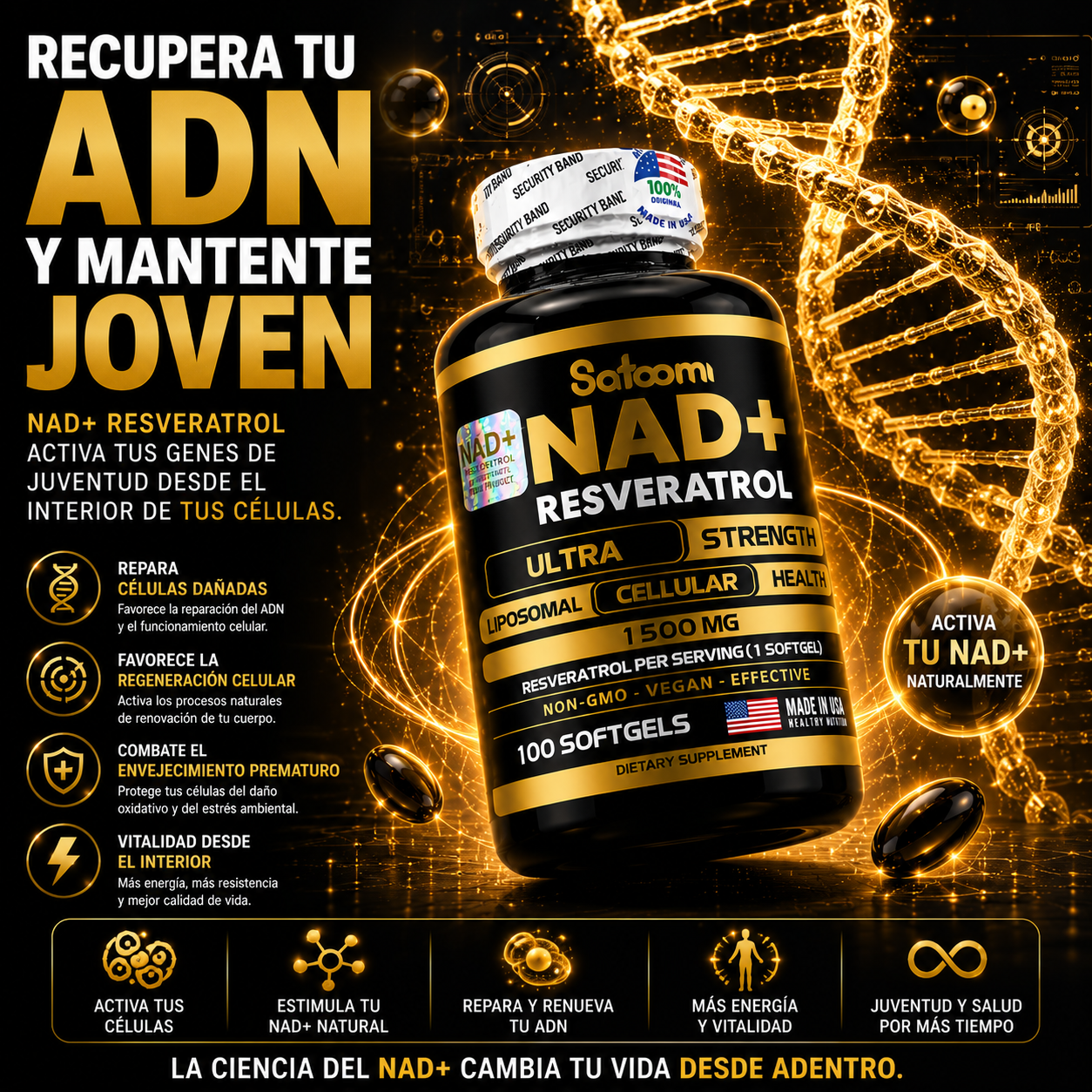 (55% DESCUENTO) NAD+ Resveratrol | Energía Brutal + Rejuvenecimiento Celular