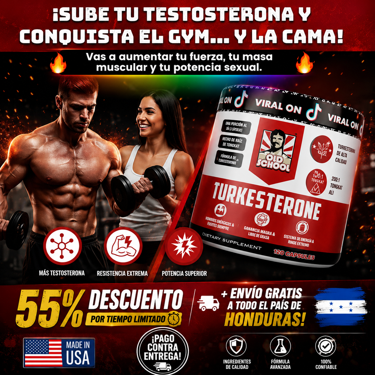 (55% DESCUENTO) Turkesterone Old School™ | Potencia tu Fuerza, Energía y Vitalidad Masculina