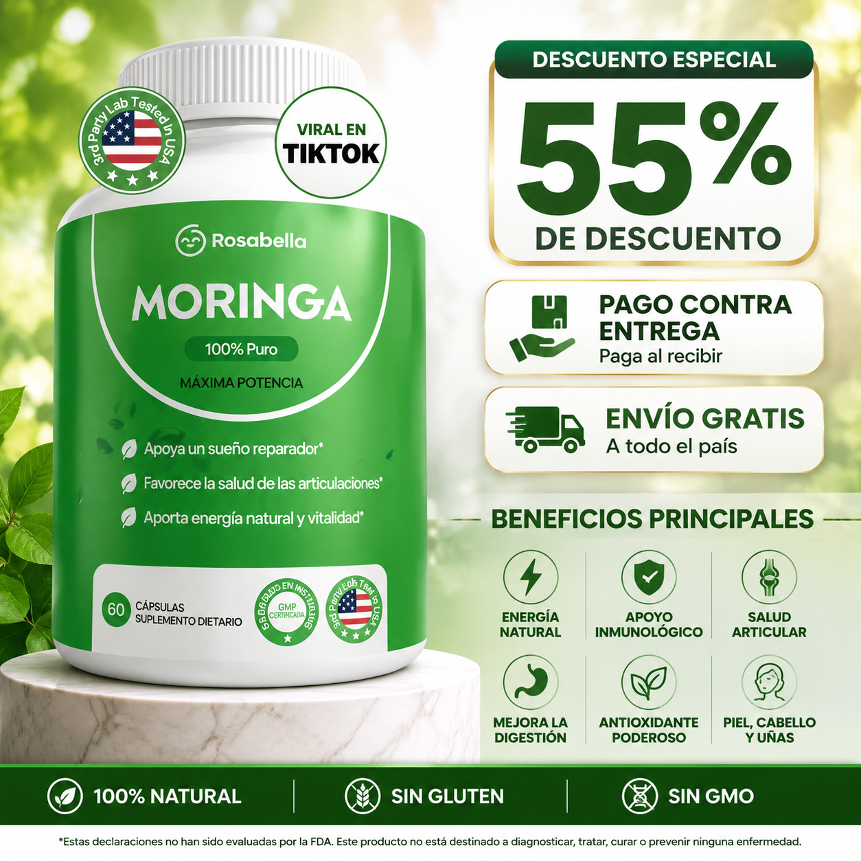 (55% DESCUENTO) Moringa Rosabella™ | Energía Natural y Potente Protección Antioxidante