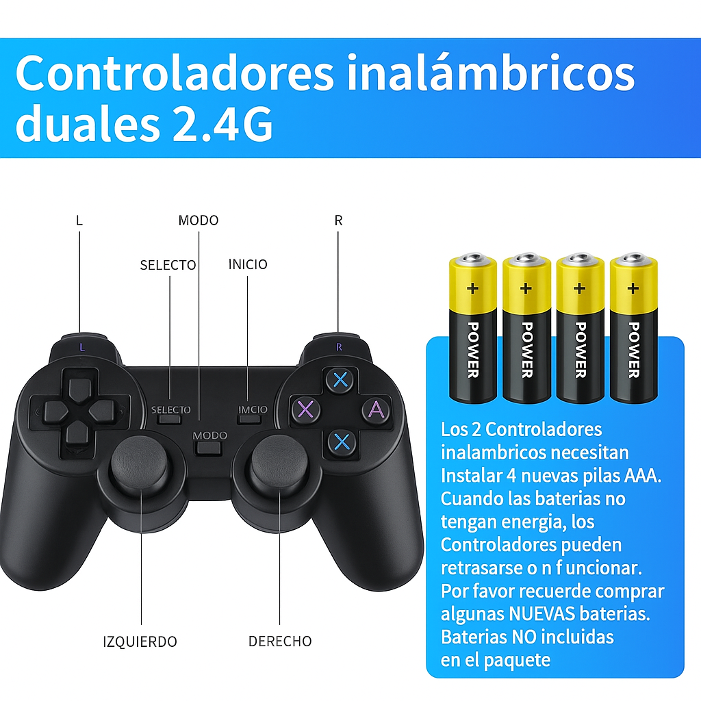 Consola de Juegos... Doble Mando 10000 Juegos Retro 2 Controles Inalámbricos 64gb Pago contra entrega y envió gratis en Panamá