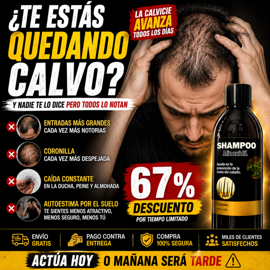 (67% Descuento) Shampoo Minoxidil | Crecimiento Capilar + Mayor Volumen