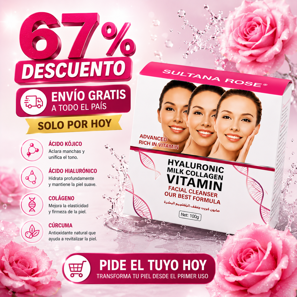 (67% Descuento) Sultana Rose Facial Cleanser | Elimina Manchas, Melasma y Marcas de Acné