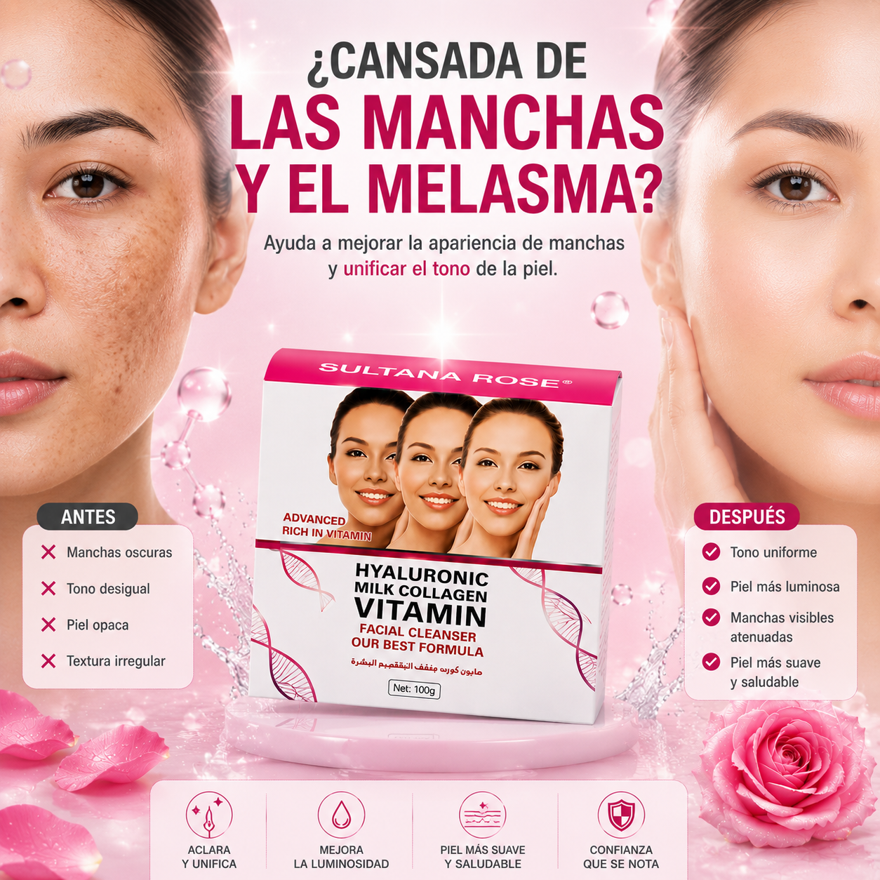 (67% Descuento) Sultana Rose Facial Cleanser | Elimina Manchas, Melasma y Marcas de Acné