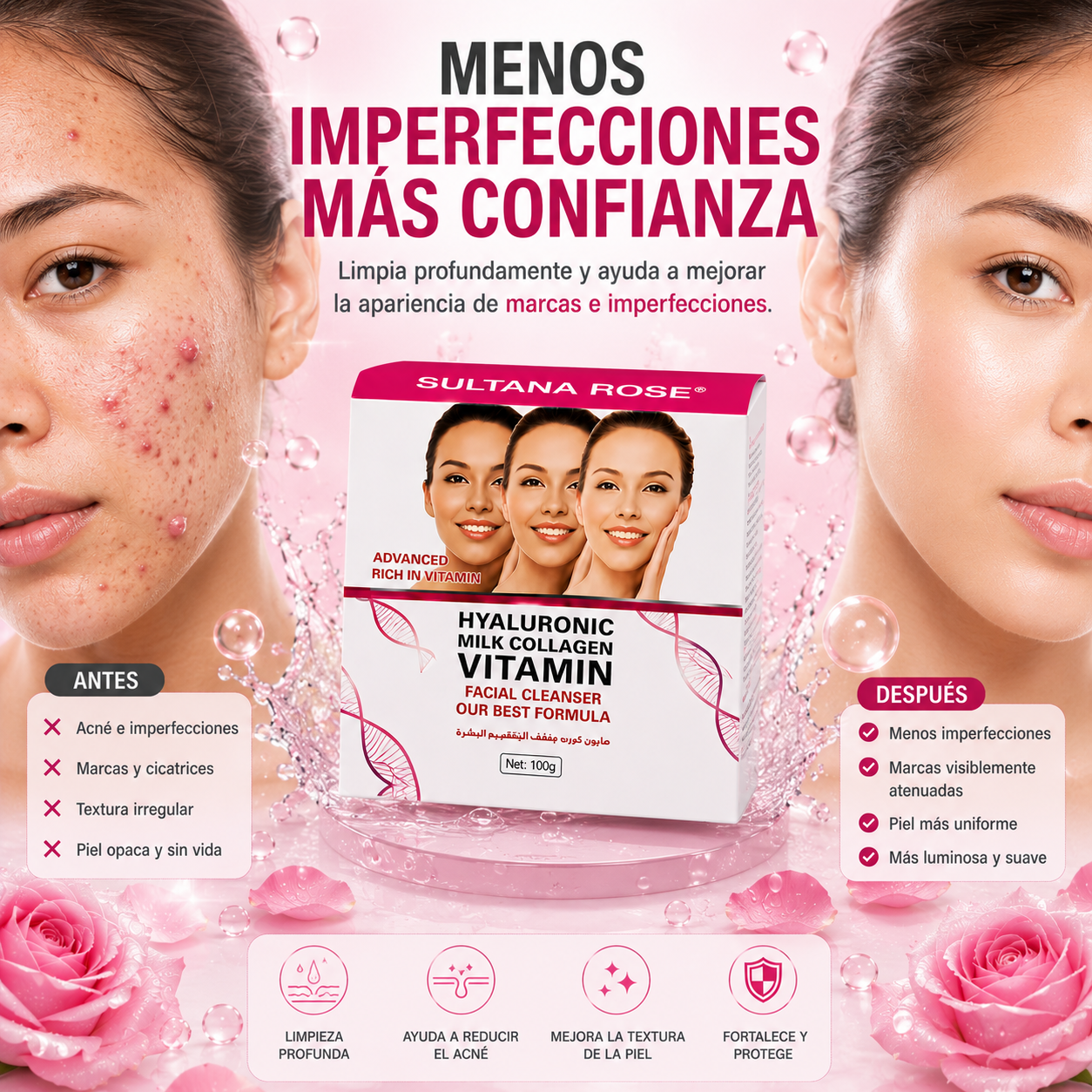 (67% Descuento) Sultana Rose Facial Cleanser | Elimina Manchas, Melasma y Marcas de Acné
