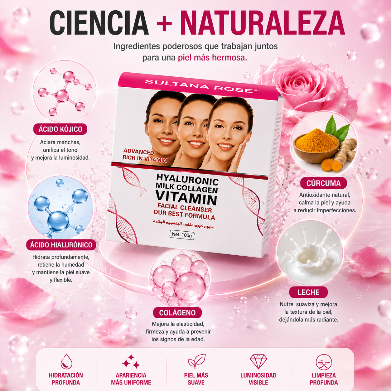 (67% Descuento) Sultana Rose Facial Cleanser | Elimina Manchas, Melasma y Marcas de Acné
