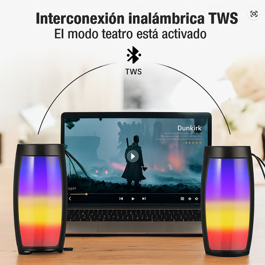 (Oferta 2x1) Bocina Resistente Agua - Bluetooth Cilíndrica Portátil USB con Luz RGB!