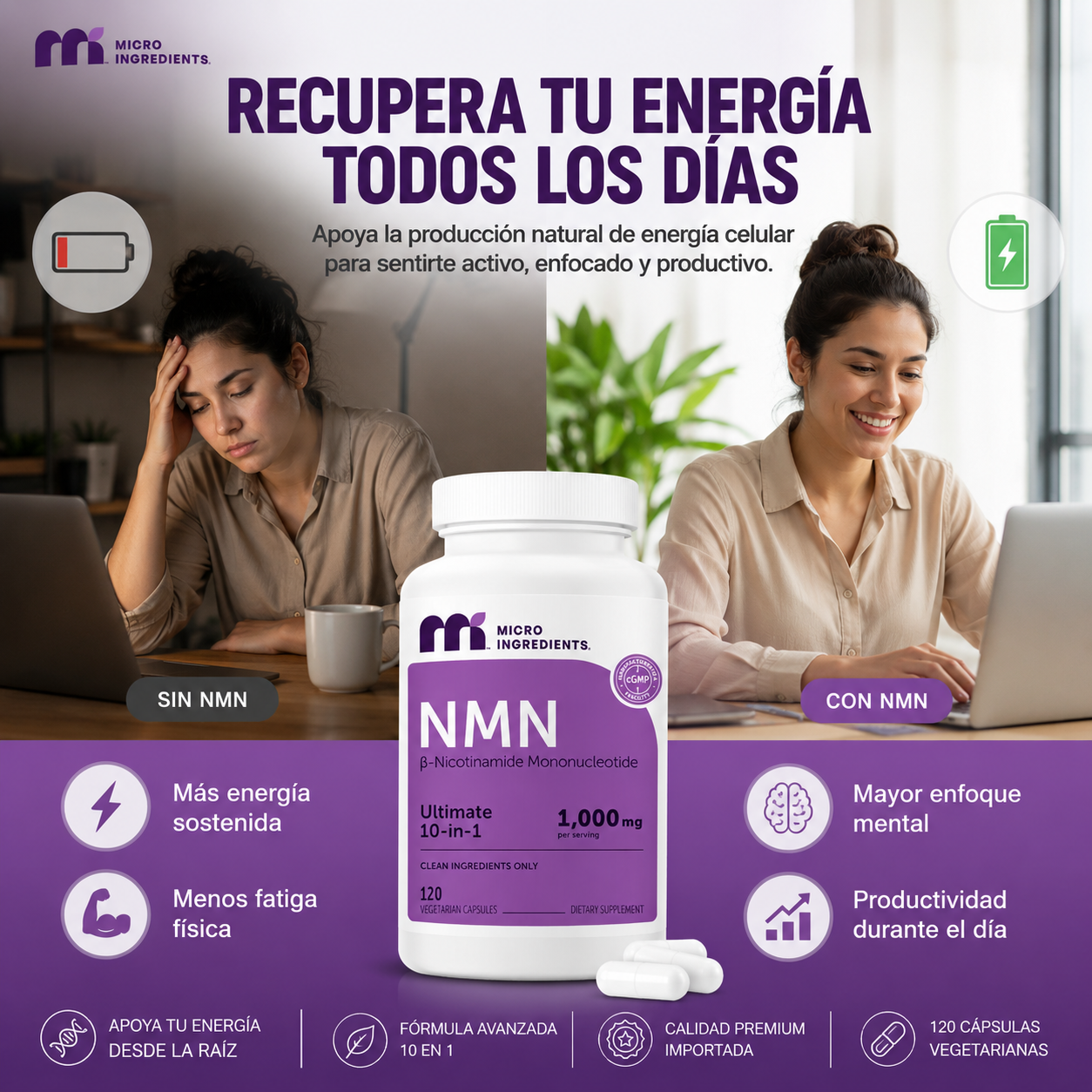 (55% DESCUENTO) NMN Rejuvenecimiento Celular 1000mg | Energía y Juventud 10 en 1