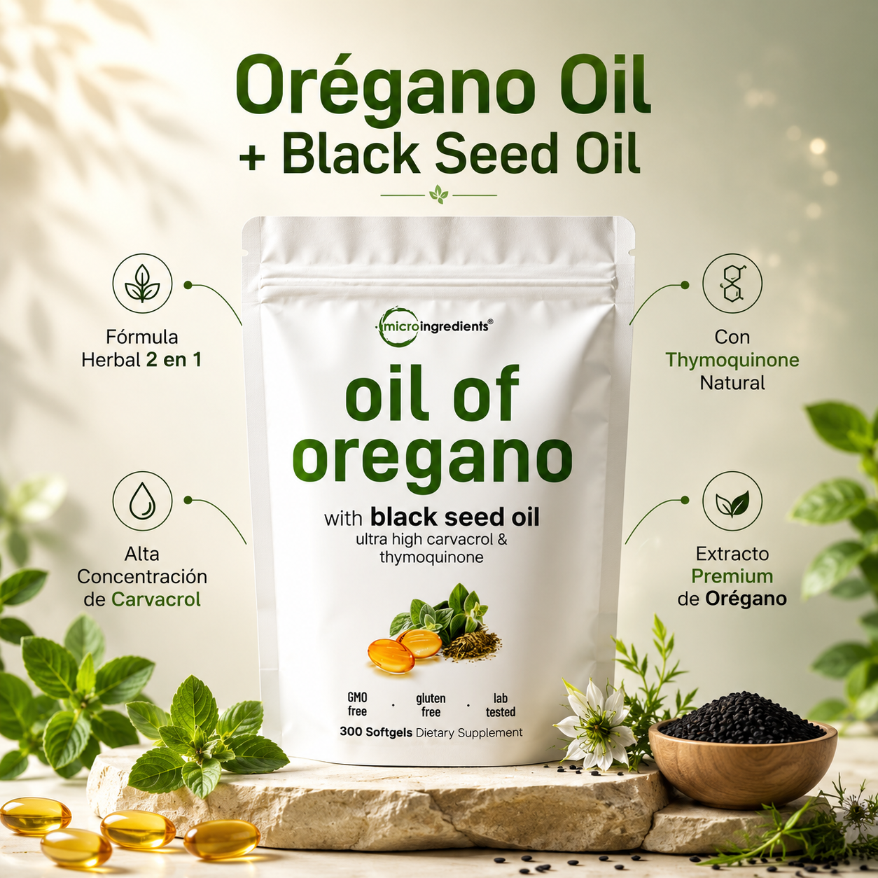 (2x1) Microingredients™ Oil of oregano 100% Original | Defensas Fuertes + Bienestar Premium