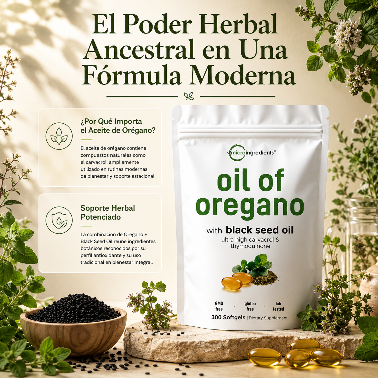 (2x1) Microingredients™ Oil of oregano 100% Original | Defensas Fuertes + Bienestar Premium
