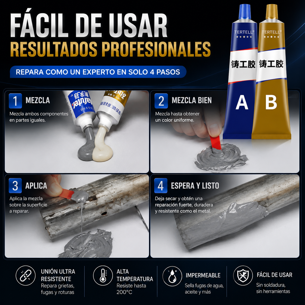 (55% DESCUENTO) Soldadura Líquida PRO – Repara Metal en Minutos