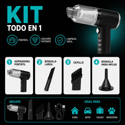 (55% DESCUENTO) Aspiradora Portátil Inalámbrica Limpieza Profunda 120W Multiusos
