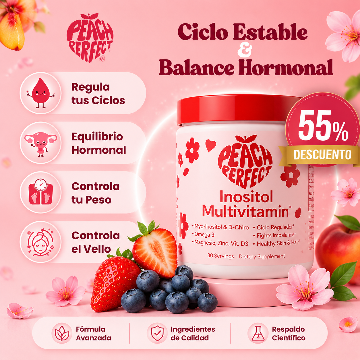(55% DESCUENTO) Peach Perfect™ | Equilibra tus Hormonas y Recupera tu Bienestar Femenino Natural