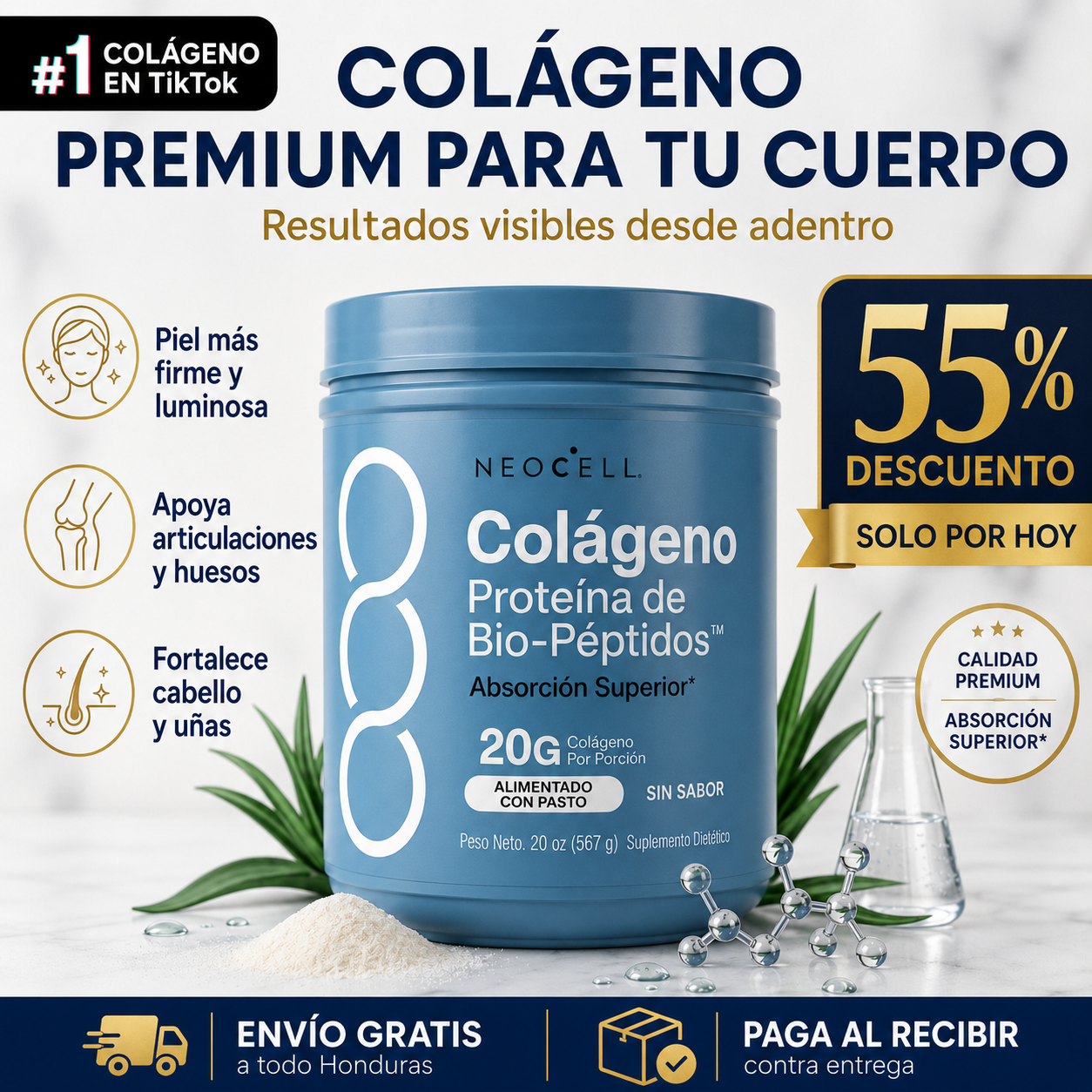 (55% DESCUENTO) NeoCell Bio-Peptides™ | Fórmula Avanzada de Colágeno Hidrolizado