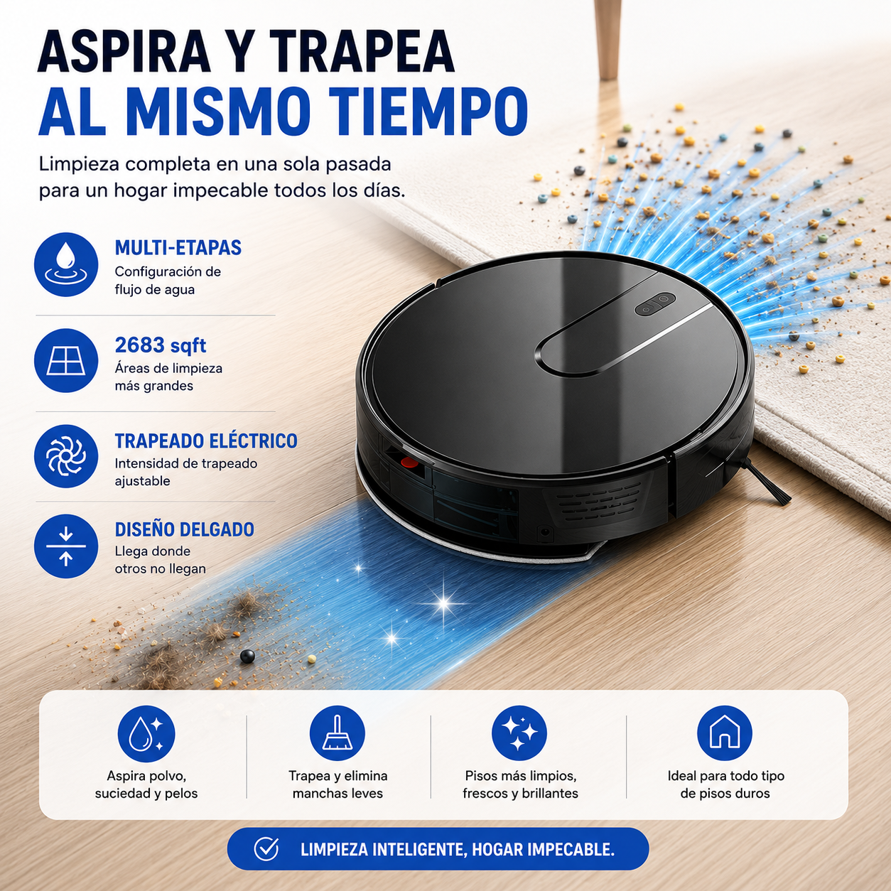 (55% DESCUENTO) SmartClean™ Aspiradora Inteligente y Barredora Automática con IA