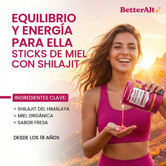 Better Alt SHE-Lajit Honeysticks ORIGINAL| Shilajit para mujer - Shatavari y azafrán para equilibrio hormonal y energía | Sabrosos palitos de miel Shilajit con shilajit puro del Himalaya | 30 palos... Pago contra entrega en Panamá